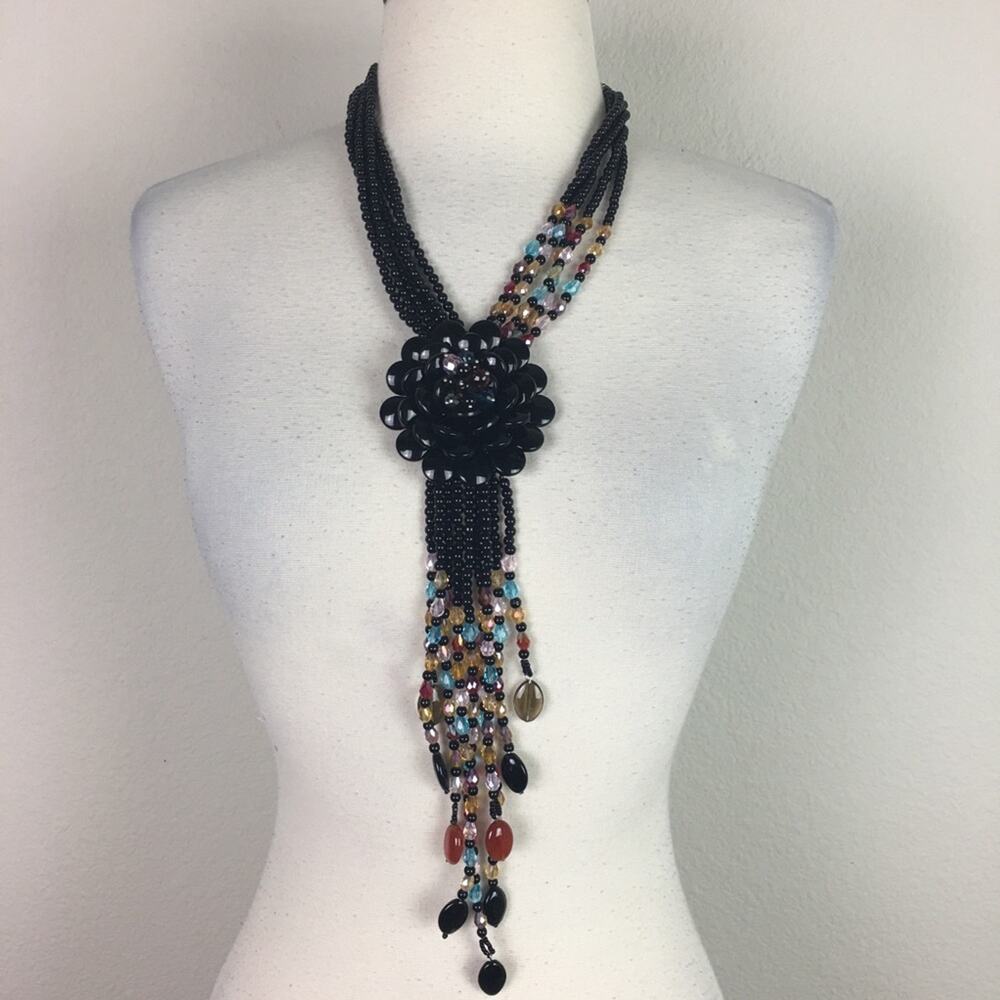 Joan Rivers Black Starlet Flower Cluster Necklace 20"